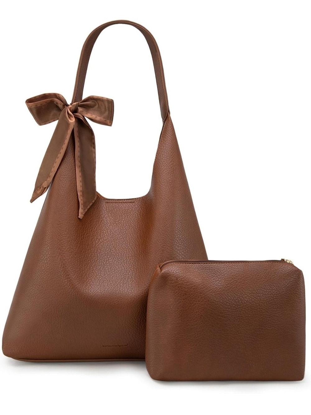 Brown Leather Hobo Tote with Pouch - Women Bags